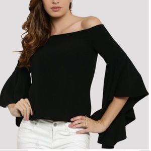 Chelsea28 Bell Sleeve Off the Shoulder Black Top